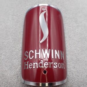 Schwinn Henderson Bicycle Head Badge Maroon Red Silver Metal Logo Emblem READ